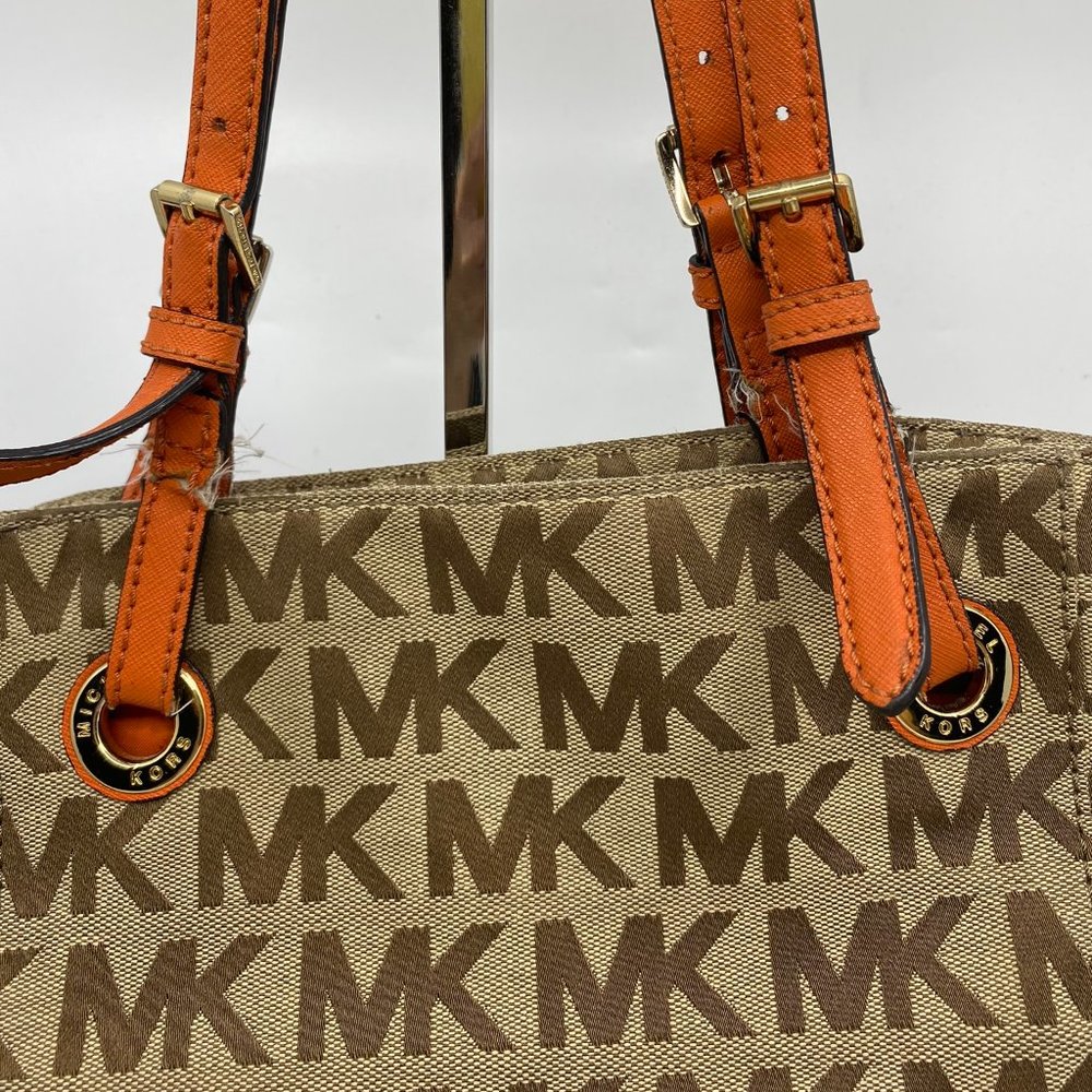 Michael Kors L Tan Orange Jacquard Fabric Tote - Picture 5 of 12